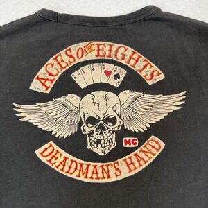 Lucky Brand Shirt Men Small Black Graphic Deadman's Hand Skull Biker Tee